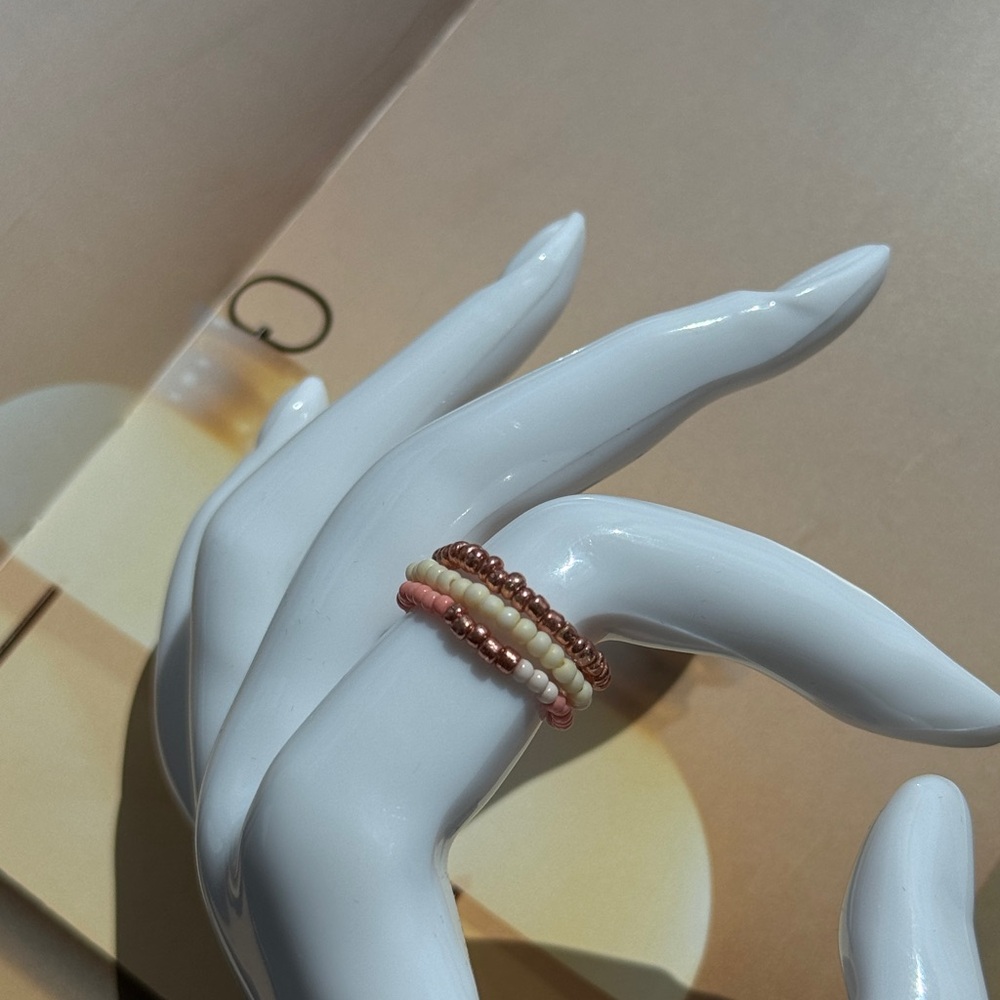 Stackable Pink and Brown Beaded Ring Set - Picture 3 of 6
